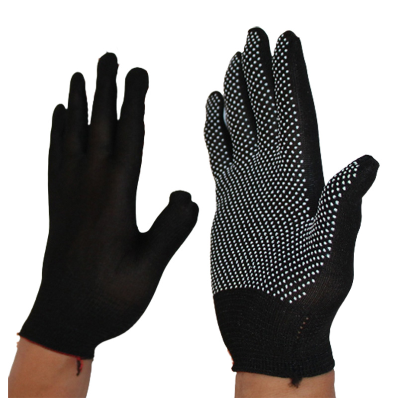 Перчатки трикотажные чёрные с белым ПВХ