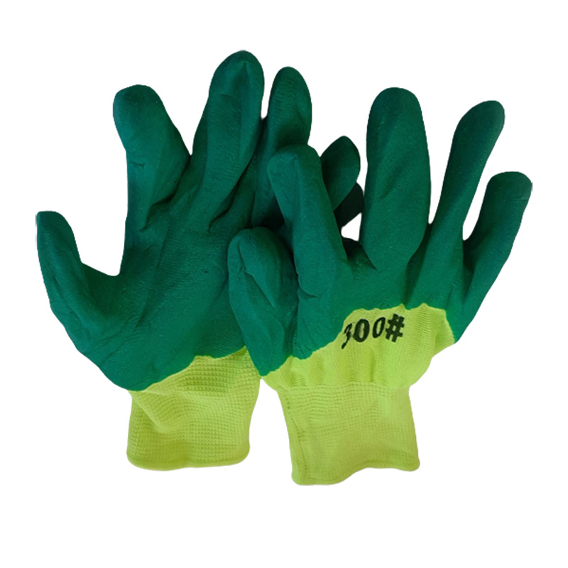 Перчатки трикотажные лимонные облитые зелёным #300