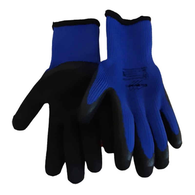 Перчатки утепленные трикотажные темно-синие облитые черным