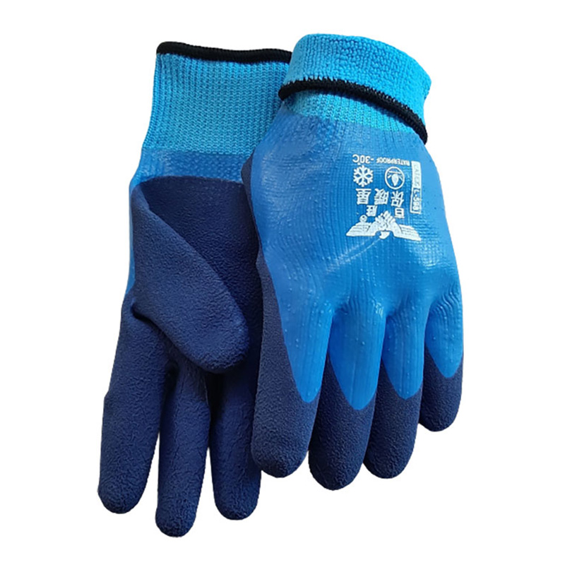 Перчатки утепленные трикотажные синие облитые темно-синим