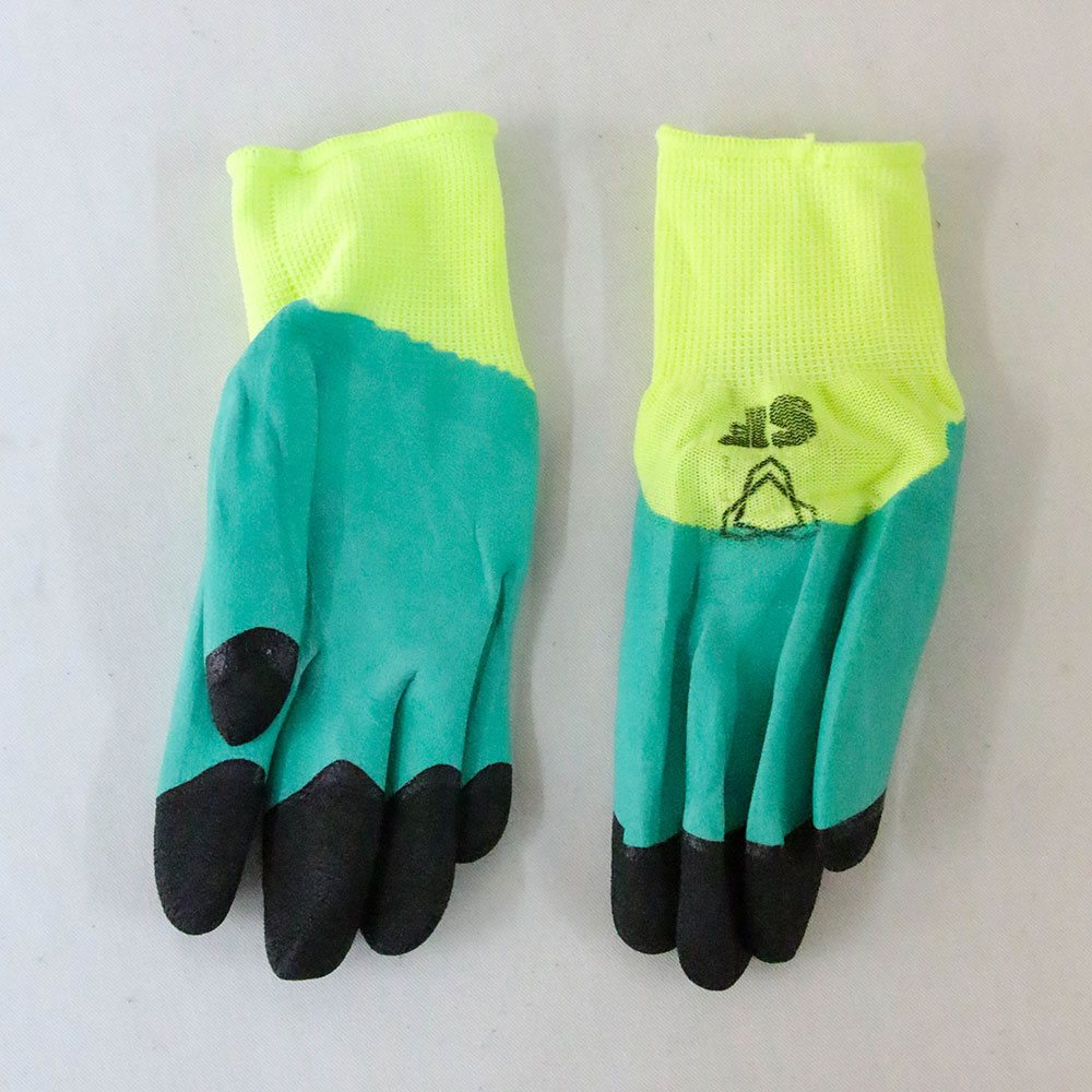 Перчатки трикотажные лимонные облитые зелёным #300