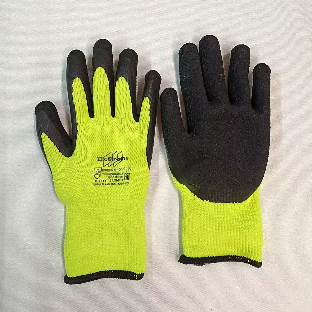 Перчатки утеплённые «EnProfit» лимонные облитые черным