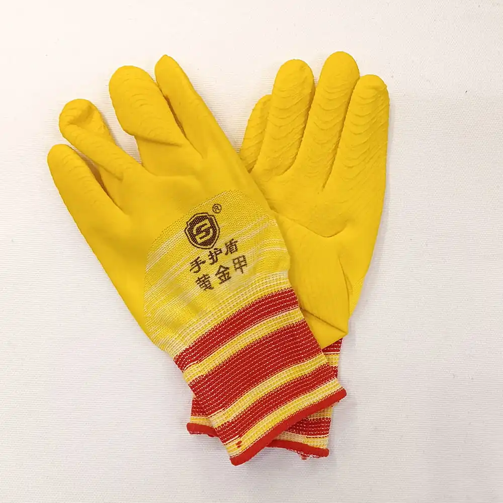 Перчатки трикотажные жёлто-красные облитые жёлтым