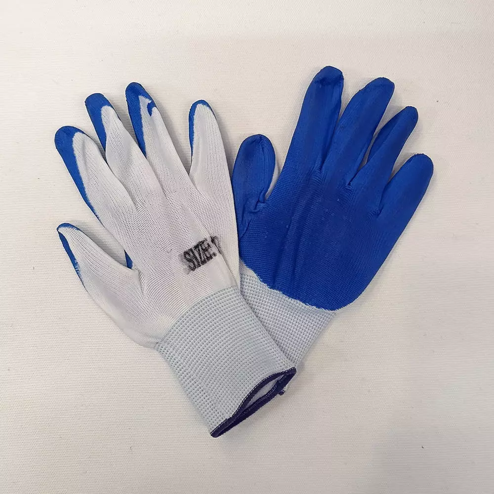 Перчатки трикотажные белые облитые синим
